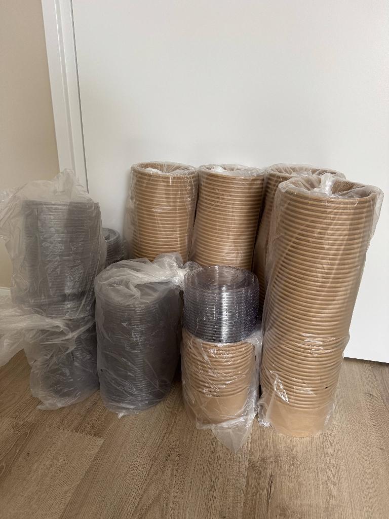 215 salade poke bowl bakjes 1000ml Ø148mm kraft, Beige, Overige typen, Nieuw, Papier/karton