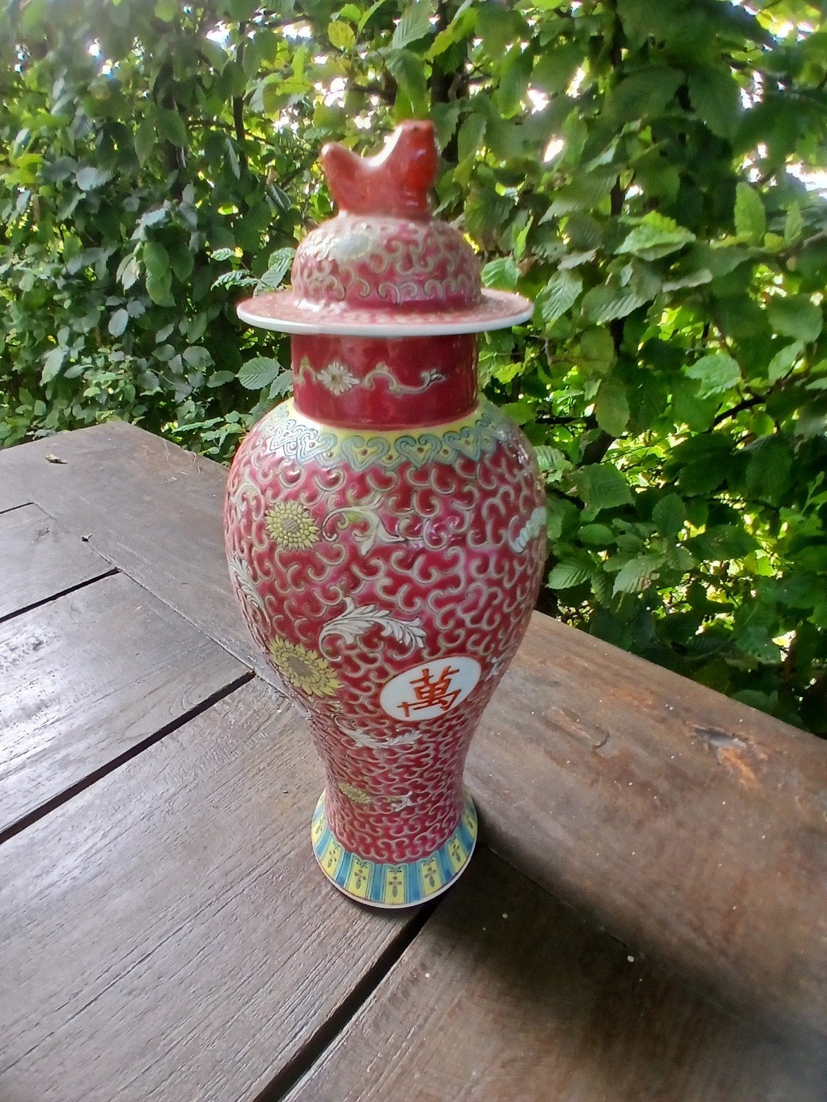 Vintage chinese rode vaas., Antiek en Kunst, Ophalen