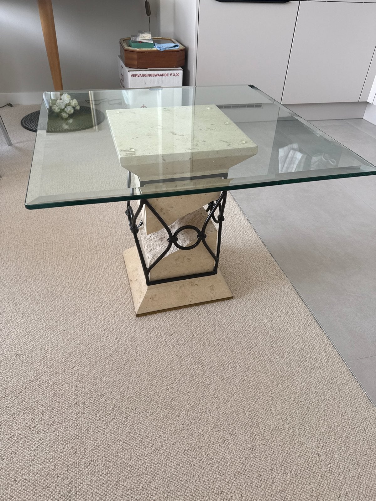 Glazen tafel met facet geslepen blad, Ophalen, 50 tot 100 cm, Vierkant, 50 tot 100 cm