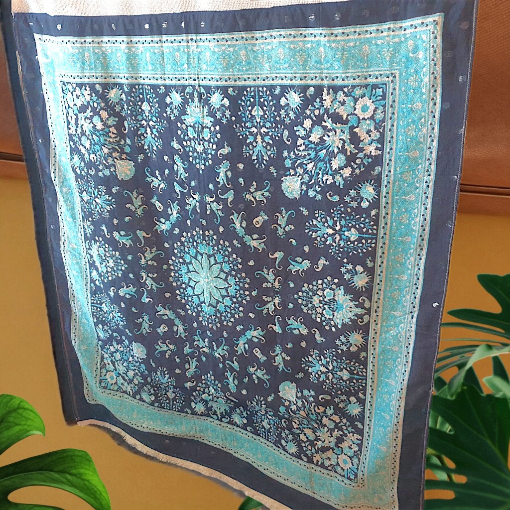 Groot wandkleed met prachtig patroon in blauwtinten 115 x 95, 115 cm, -, Boho, -