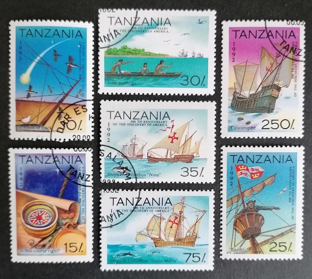 TANZANIA - serie Ontdekking van Amerika 1992, Postzegels en Munten, Postzegels | Afrika, Verzenden, Tanzania, Gestempeld