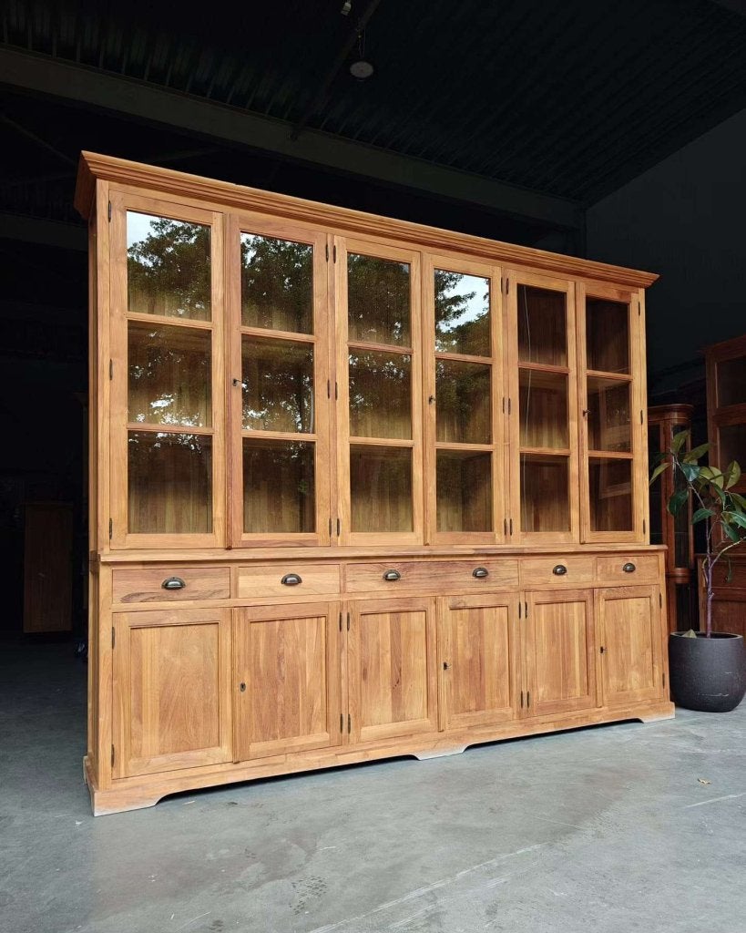 Foto 2 van 287cm brede winkelkast | Xxl teakhouten buffetkast  #4195