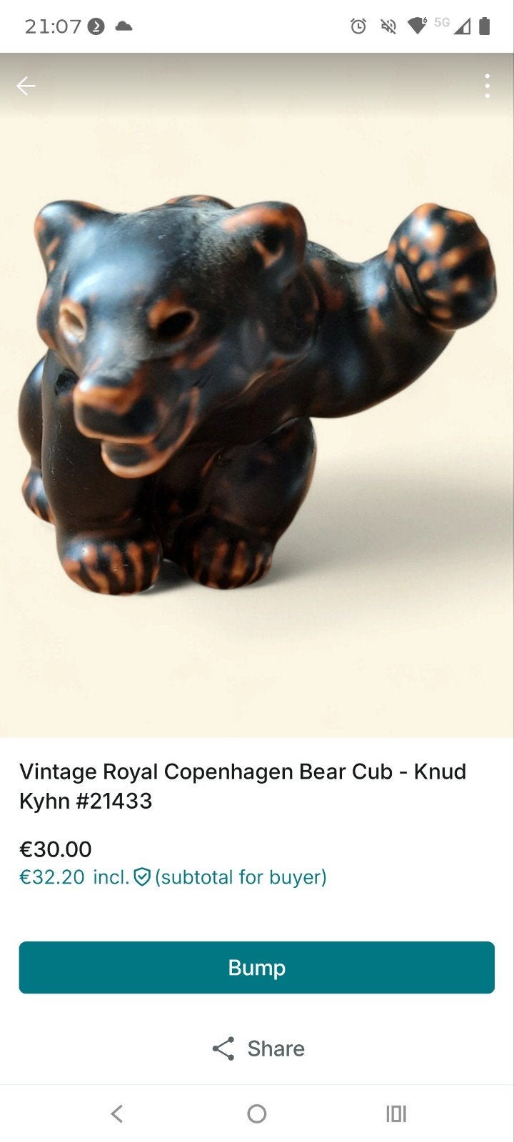 Vintage Royal Copenhagen Beer Cub - Knud Kyhn #21433, Verzamelen, Beelden en Beeldjes, Ophalen, Gebruikt, Dier