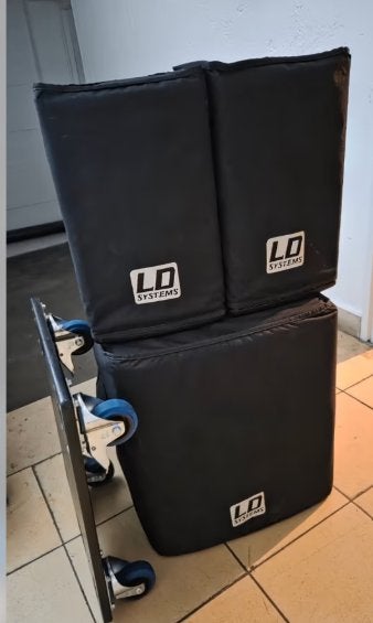 LD Systems dave 12 G3 met hoezen en transportkar, Speakerset, Zo goed als nieuw, AUX-ingang, Ophalen