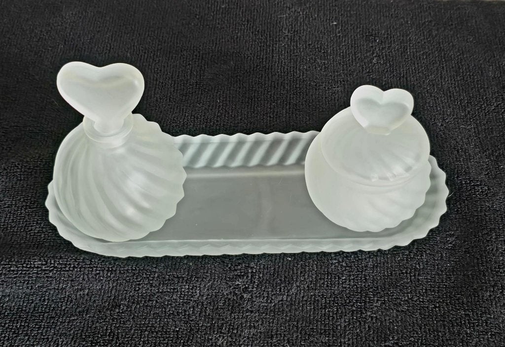 Vintage Matglas Kaptafel Set met Hartjes - Jaren 80, Verzenden