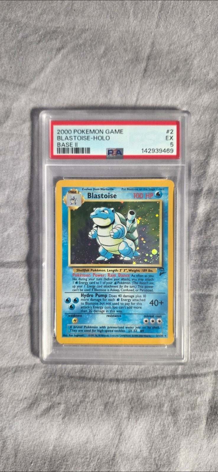 Blastoise Holo Base II PSA 5, Ophalen of Verzenden, Gebruikt, Losse kaart, Foil