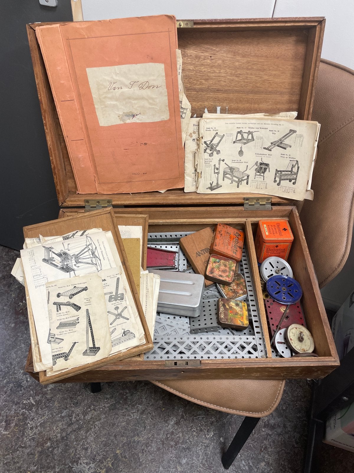Meccano Bouwdoos in Houten Kist met Handleidingen, Vintage, Kinderen en Baby's, Speelgoed | Bouwstenen, Gebruikt, Overige merken