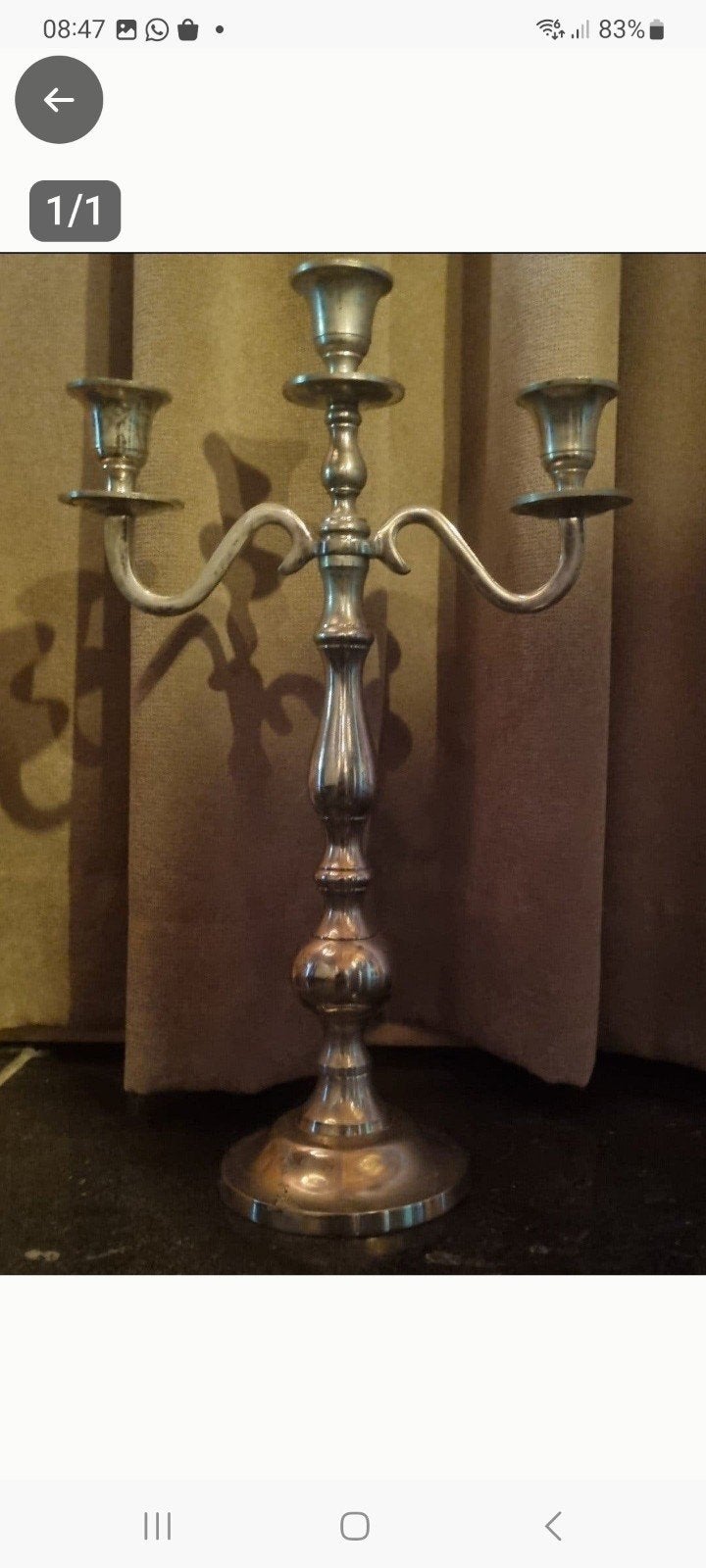 Antieke kandelaar met drie armen, 43 cm hoog, Antiek en Kunst, Ophalen, Overige materialen