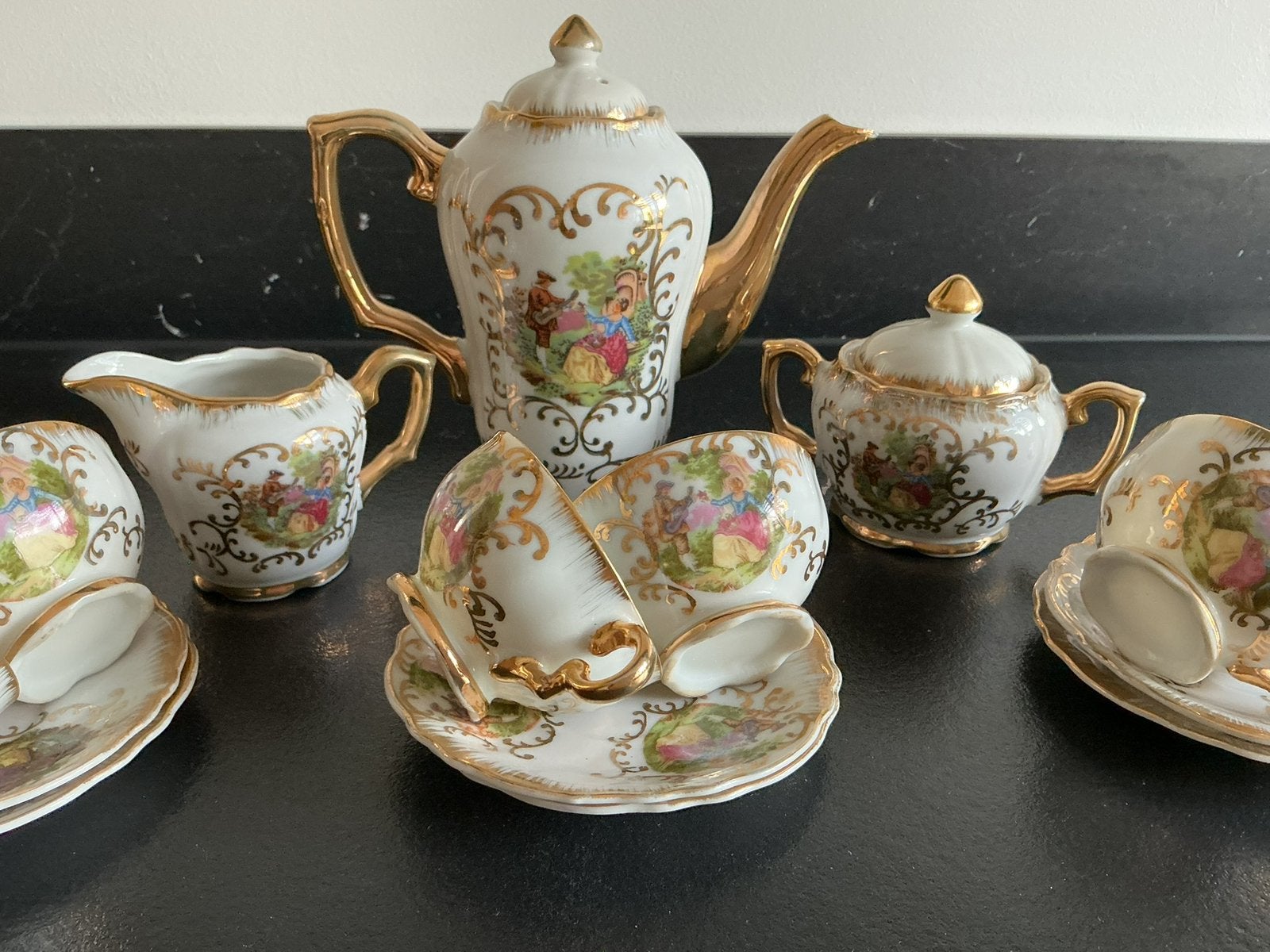 Prachtige vintage servies gouden details, Ophalen of Verzenden