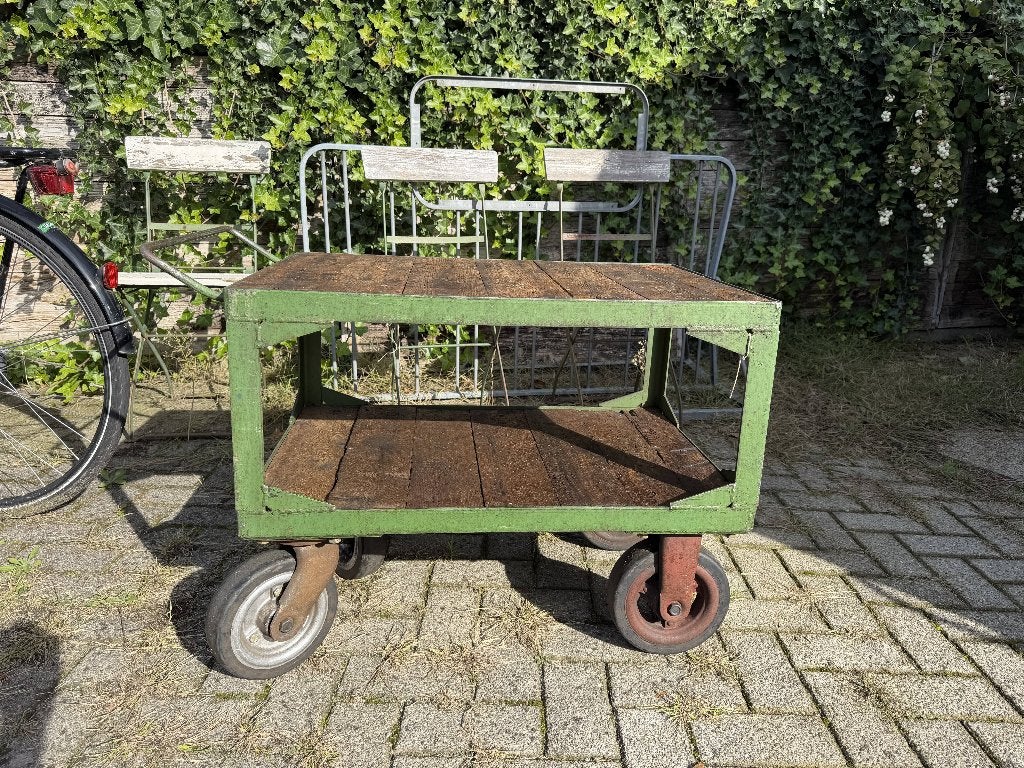 vintage industriële patina groene transportkar, 100 liter of meer, Ophalen, Gebruikt, Transportkar