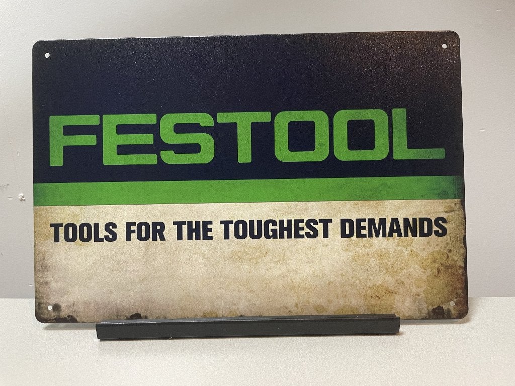Festool tools for toughest demands metalen reclamebord, Verzamelen, Www.pand50.nl, Reclamebord, Ophalen of Verzenden, Printer 29B Coevorden