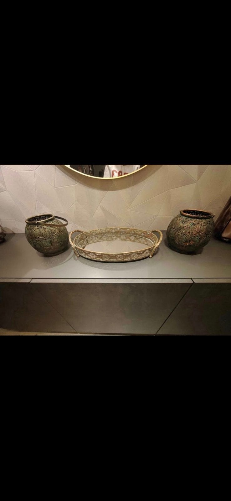 Decoratieve set: spiegelblad en potten, Ophalen, Gebruikt, Oosters, Goud