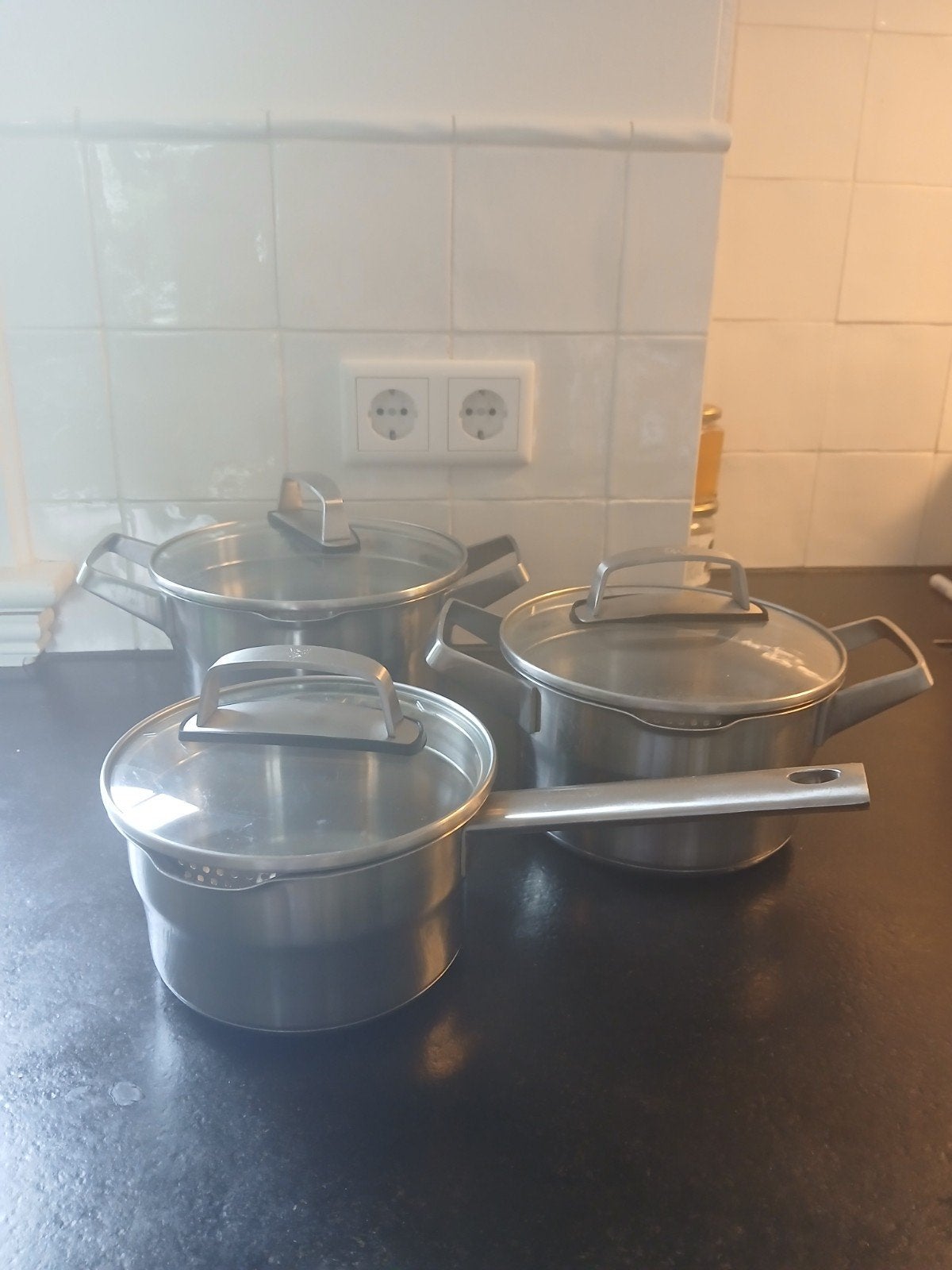BK Pannenset 3L, 2L, 1.5L met deksel, Huis en Inrichting, Keuken | Potten en Pannen, Ophalen, Gebruikt, Met deksel, BK