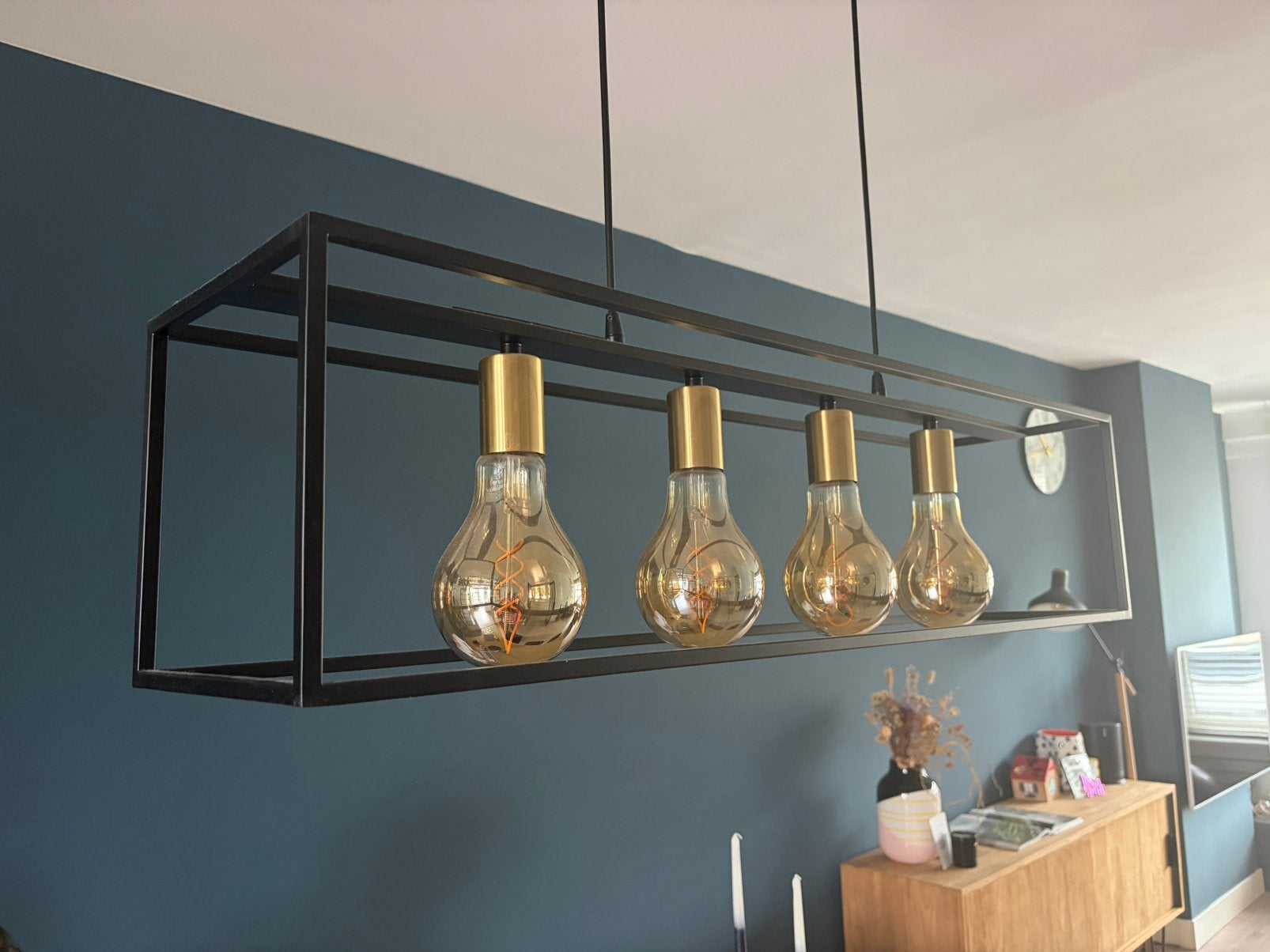 Hanglamp met 4 lichtbronnen | metalen frame, Huis en Inrichting, Ophalen of Verzenden, Zo goed als nieuw, Metaal