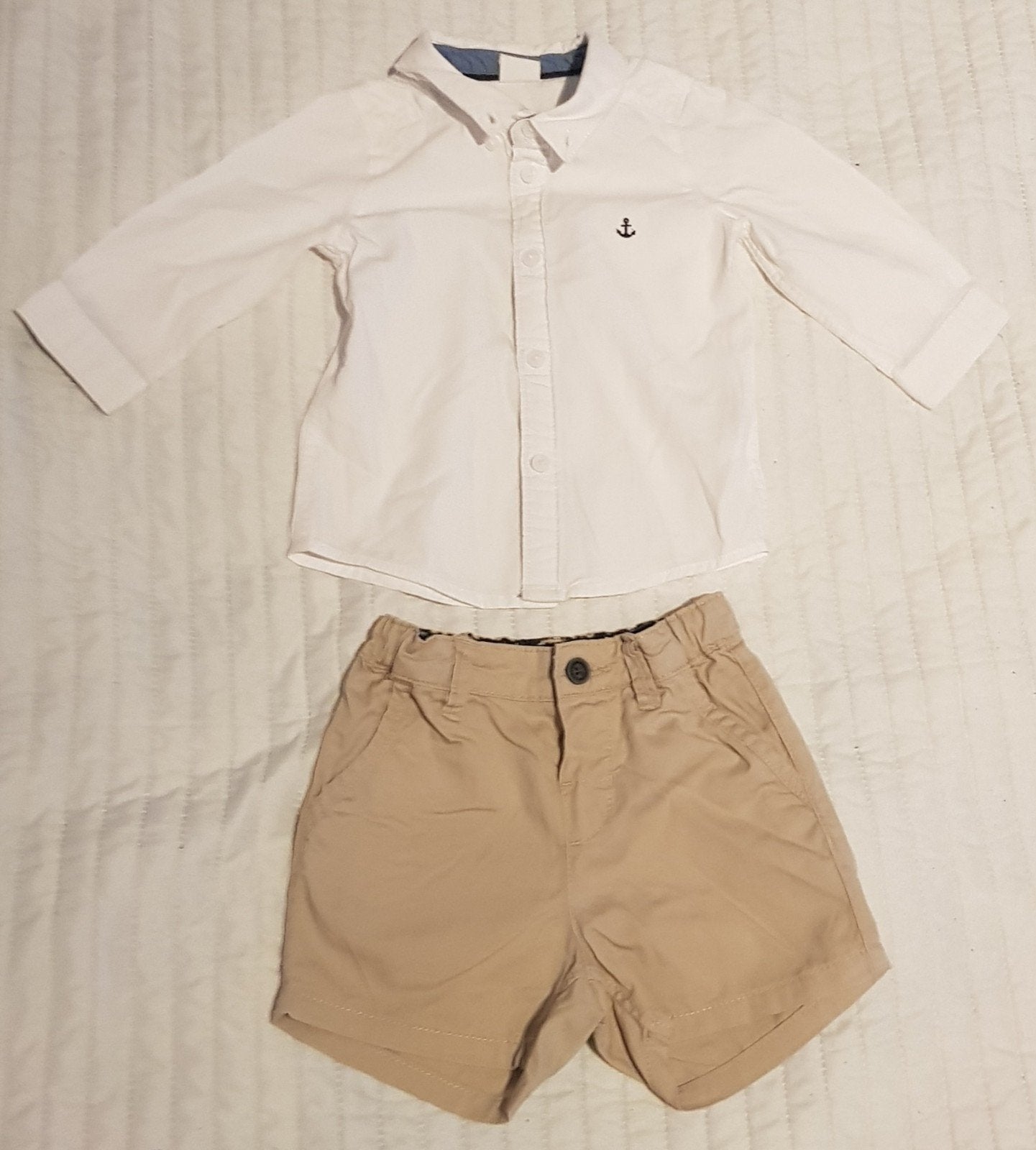 H&m setje broek beige maat 80 blouse wit maat 68 babykleding, Kinderen en Baby's, Babykleding | Maat 68, Verzenden, H&M, Zo goed als nieuw
