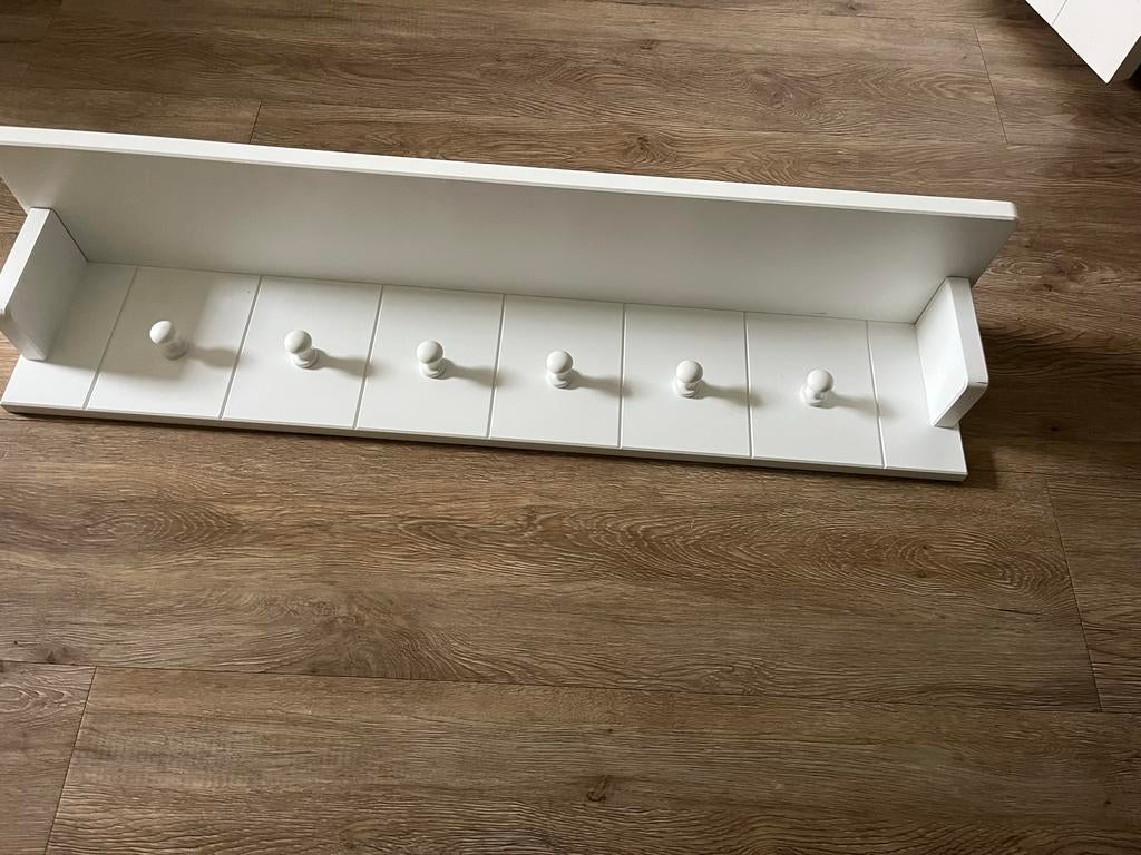 Witte Bopita kapstok met plank en 6 haken, Ophalen, Zo goed als nieuw, Hout, Wandkapstok