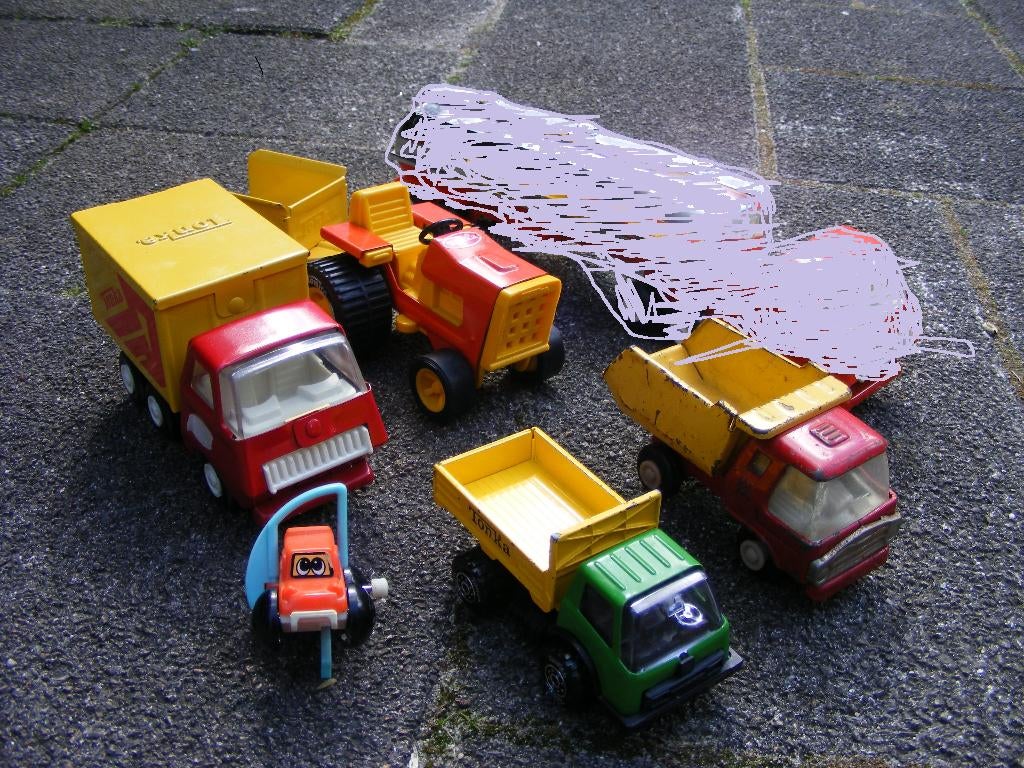 Partijtje tonka tractor vrachtwagens kleine schaal, Ophalen of Verzenden, Gebruikt, Auto