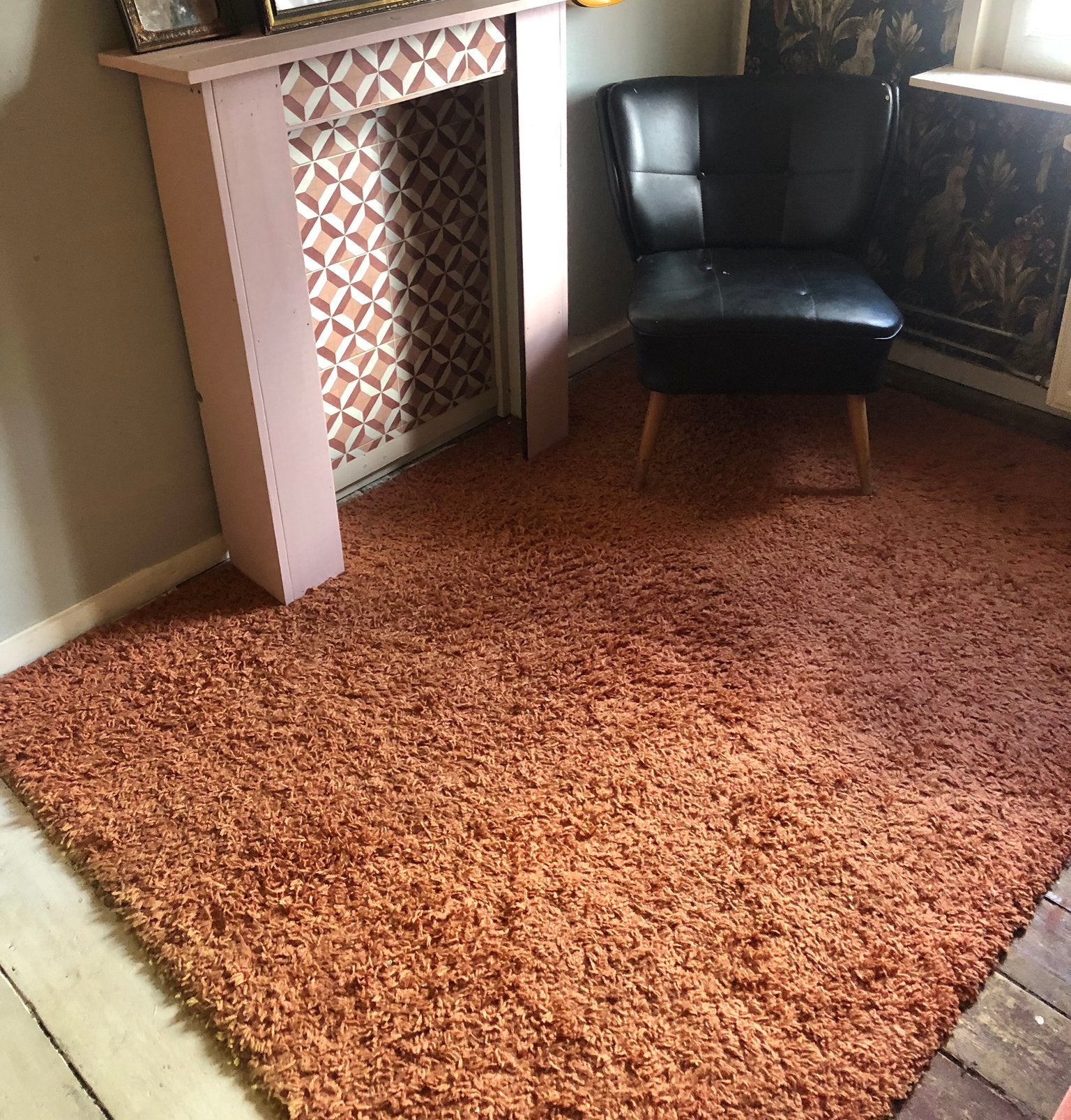 Vloerkleed terra, oranje, wol, retro vintage bohemian, Huis en Inrichting, 100 tot 150 cm, 200 cm of meer, Ophalen of Verzenden