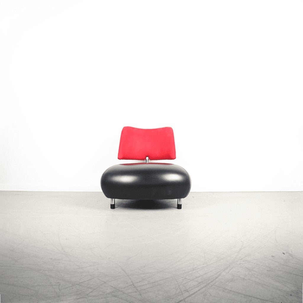 Leolux Pallone Fauteuil Zwart Leer/Rood Stof - Chroom, Huis en Inrichting, Niet ingevuld, Zo goed als nieuw, Niet ingevuld, Niet ingevuld