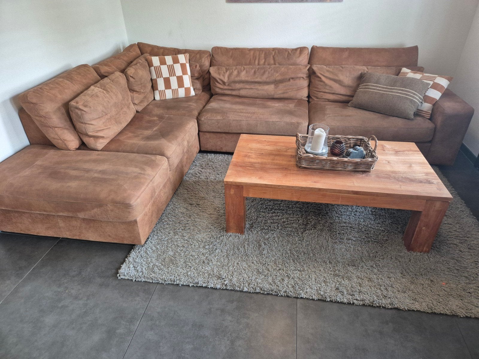 Comfortabele Hoekbank - Bruin Stof, Ophalen, Modern, Comfortabel, Gebruikt, 100 tot 125 cm