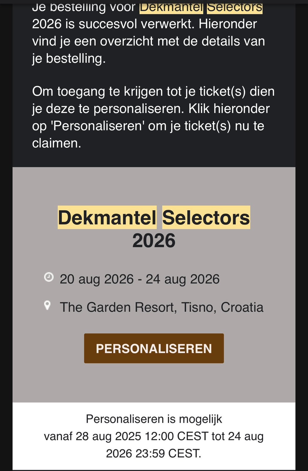 Dekmantel Selectors 1 ticket, Eén persoon