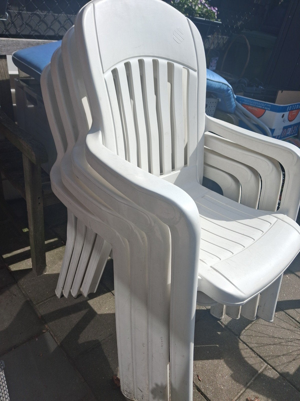 6 stapelbare Hartmann tuinstoelen, Ophalen, Gebruikt, Kunststof