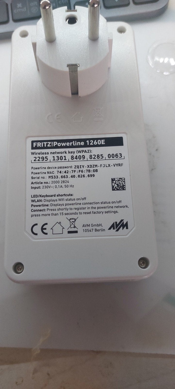 FRITZ!Powerline 1260E WLAN Powerline Adapter, Computers en Software, Powerlines, Ophalen of Verzenden, Zo goed als nieuw, FRITZ!
