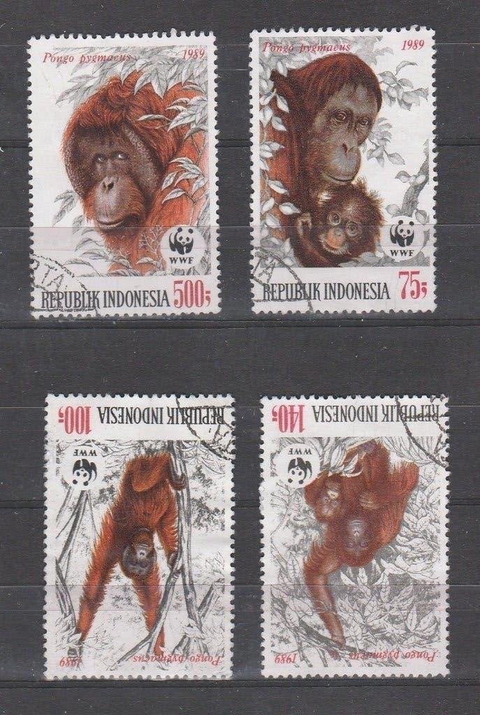 WWF =ORANG-OETAN= sv4st INDONESIA-W194, Verzenden, Gestempeld, Dier of Natuur