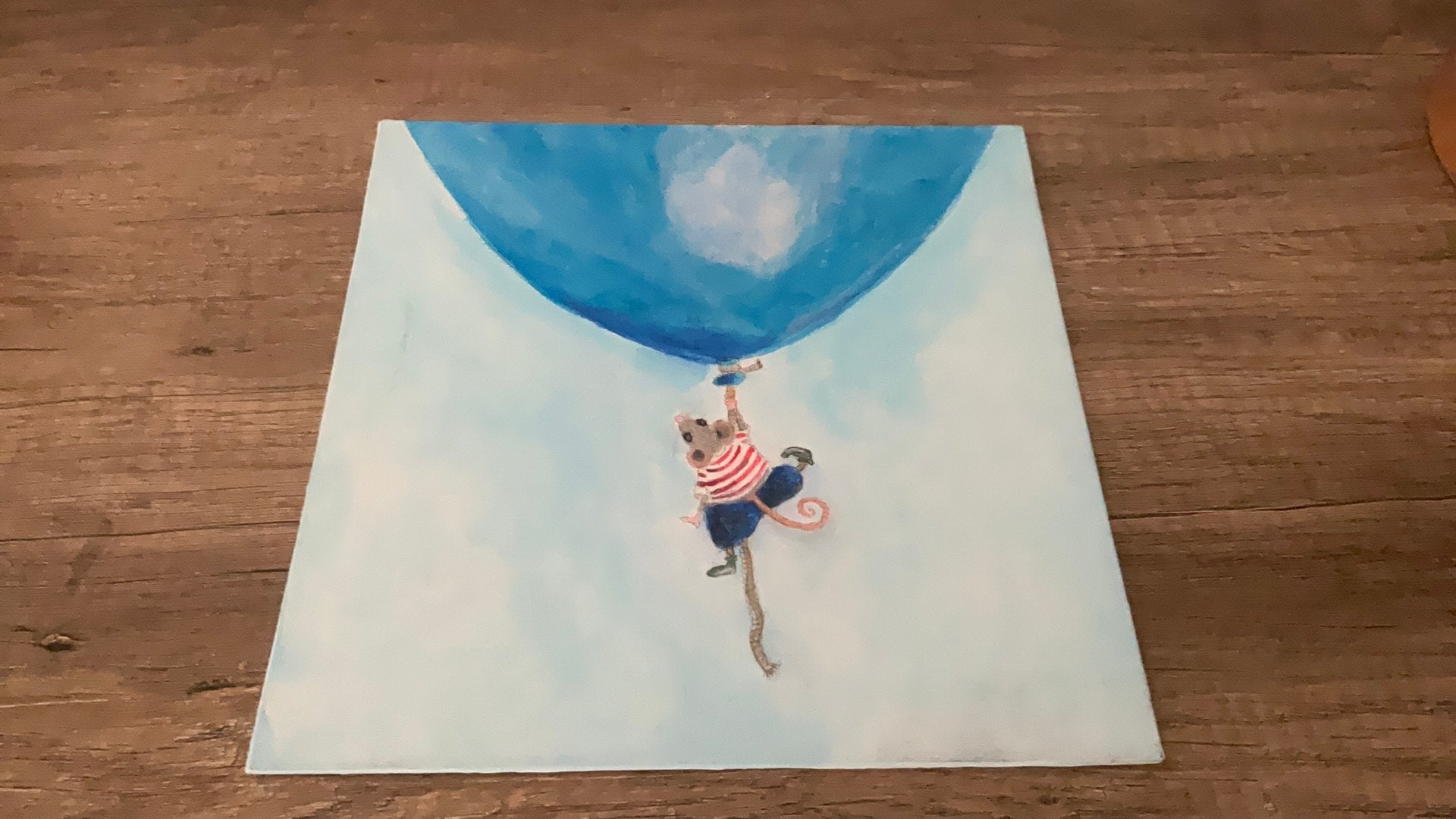 Muis aan ballon - Schattige tekening van mijn moeder, Ophalen, Papier/karton, Acrylverf, Dieren