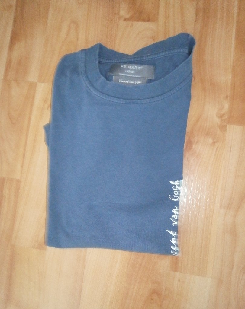 Fijn T-shirt blauw mt L Vincent van Gogh zonnebloemen i.g.s., Maat 52/54 (L), Blauw, Ophalen of Verzenden, Zo goed als nieuw
