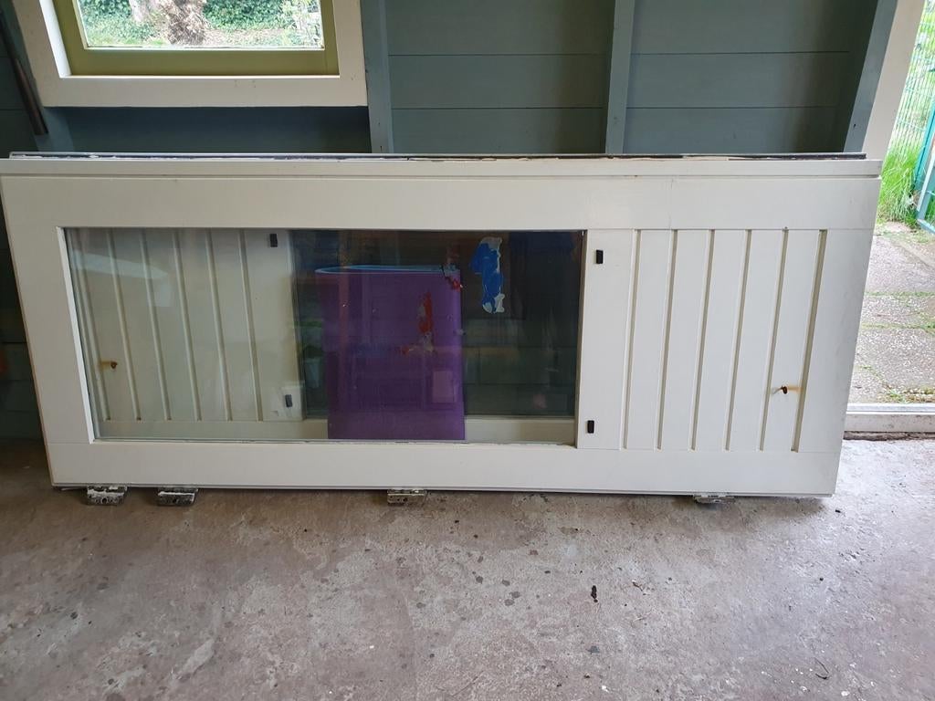 Openslaande hardhouten achterdeuren met dubbelglas, Ophalen, Gebruikt, 80 tot 100 cm, 215 cm of meer