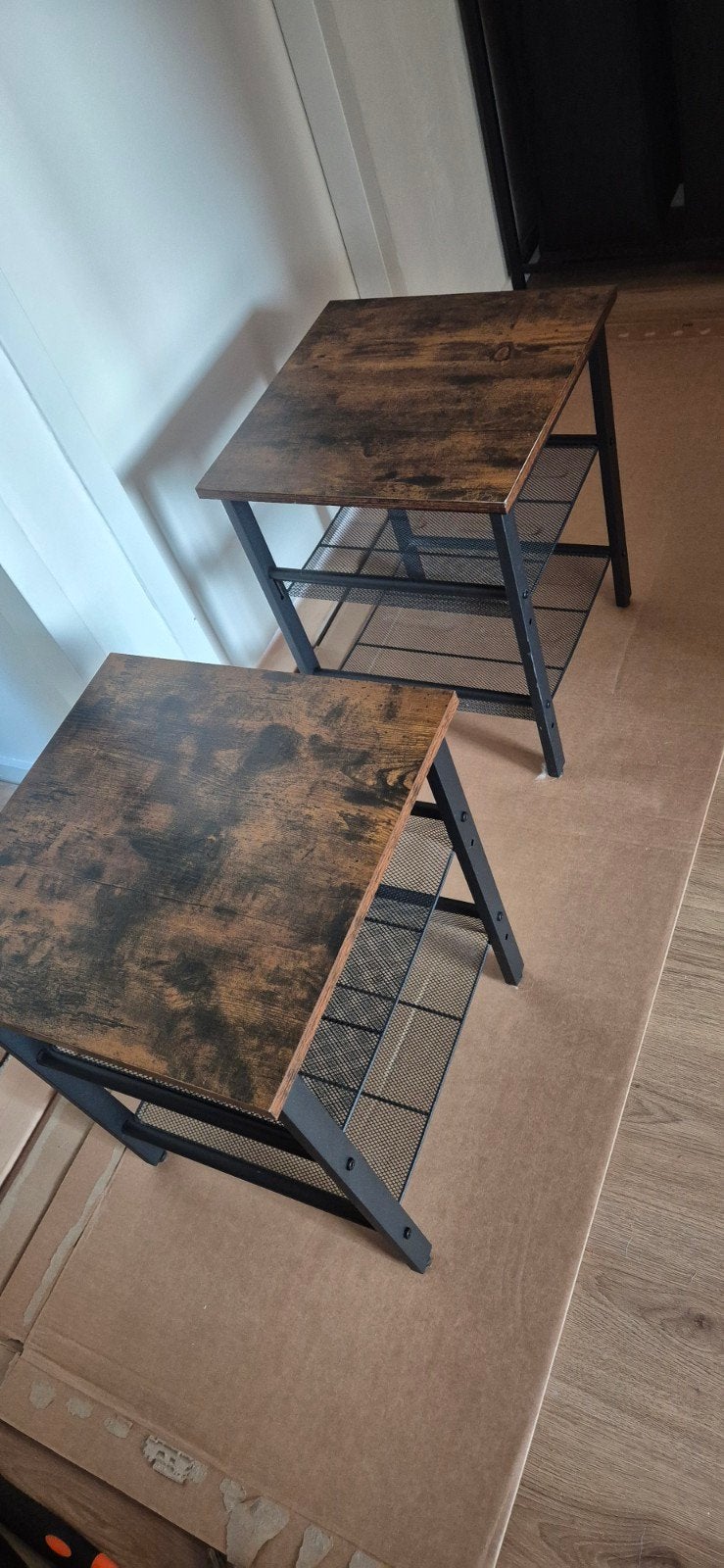 Set van 2 industriële nachtkastjes/ bijzettafels, Ophalen, Minder dan 45 cm, Metaal of Aluminium, Zo goed als nieuw