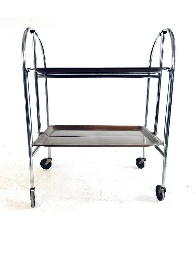 Vintage inklapbare trolley ‘60, Metaal of Aluminium, Zo goed als nieuw, Vintage retro buisframe design rotan webbing papercord