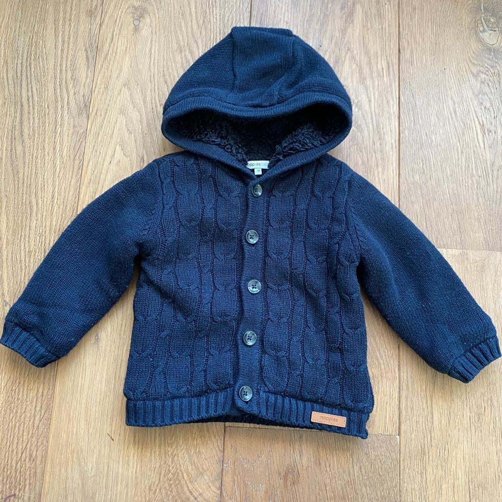 Noppies warm vest met teddy en capuchon/ jas donkerblauw -74, Ophalen of Verzenden, Zo goed als nieuw, Jasje, Jongetje