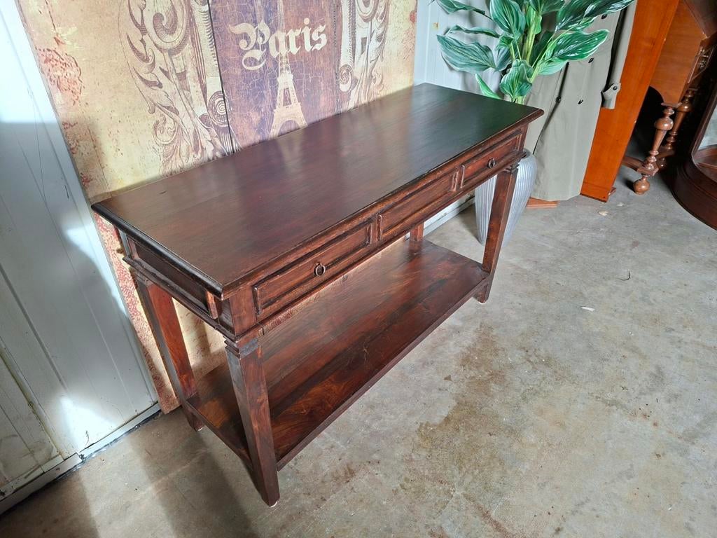 Koloniaal teakhouten sidetable, wandtafel, console afm. 120x, Ophalen of Verzenden, Zo goed als nieuw, 25 tot 50 cm, Rechthoekig