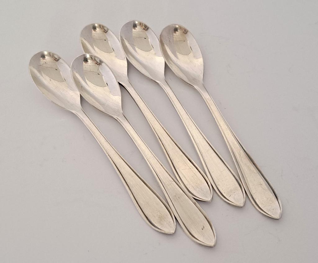5x Verzilverde koffielepeltjes - Puntfilet Gero 90, Ophalen of Verzenden