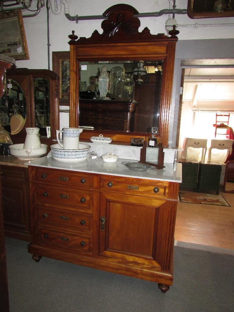 antieke mahonie commode kaptafel met  marmer blad 350,00, Ophalen, 100 tot 150 cm, Zo goed als nieuw, Antiek mahonie rood marmer