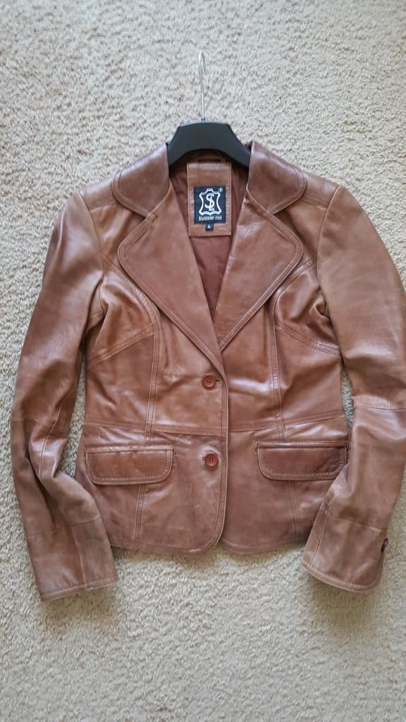 SLUIS LEDER DAMES COLBERTJE ECHT LEER COGNAC KLEUR MAAT XL, Bruin, Maat 46/48 (XL) of groter, Sluis leder, Nieuw