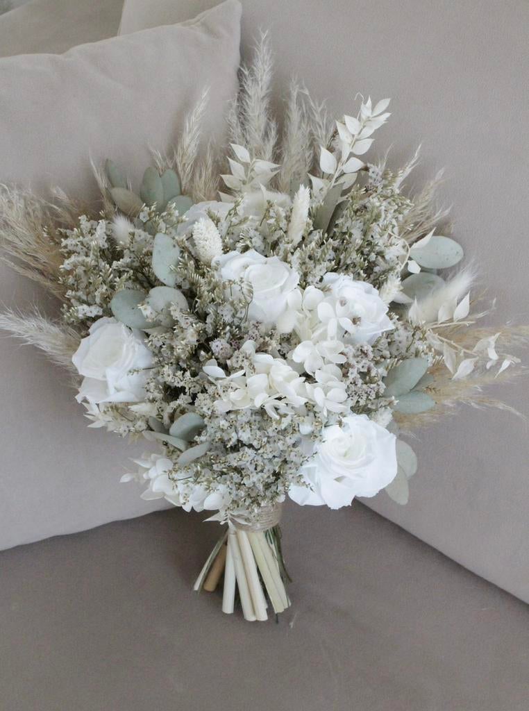 Mooie bruidsboeket droogbloem wit, Ophalen of Verzenden, Zo goed als nieuw, Wit, Accessoires