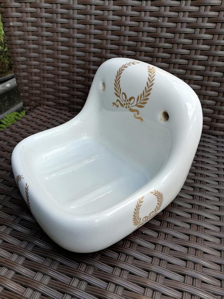 Frans zeepbakje wit porselein goudkleurig decor vredestak, Ophalen of Verzenden, Zo goed als nieuw, Wit