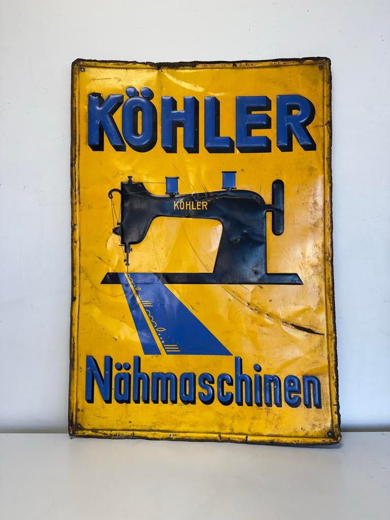 Vintage Köhler Naaimachines Reclamebord, Verzamelen, Ophalen of Verzenden, Gebruikt, Reclamebord