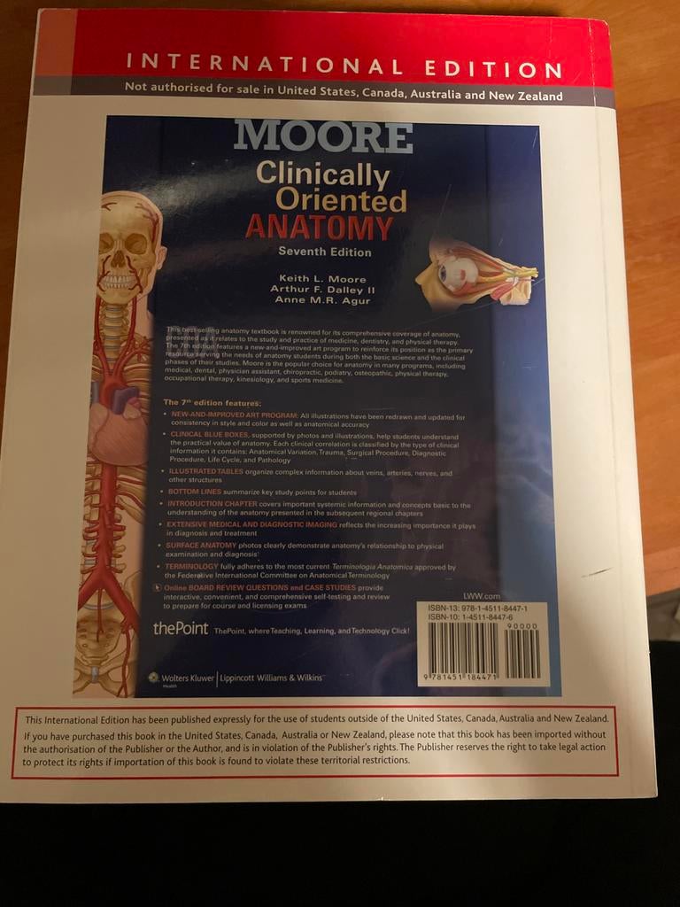 Moore Klinisch Georiënteerde Anatomie 7e Editie, Ophalen of Verzenden, Alpha, Zo goed als nieuw, HBO