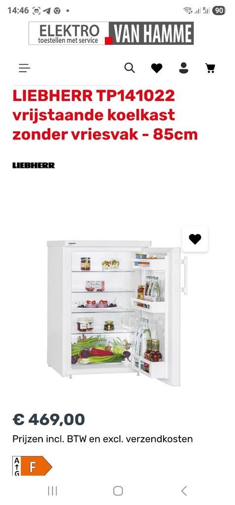 Koelkast tafelmodel Liebherr (K9), 100 tot 150 liter, Ophalen, Zo goed als nieuw, Zonder vriesvak