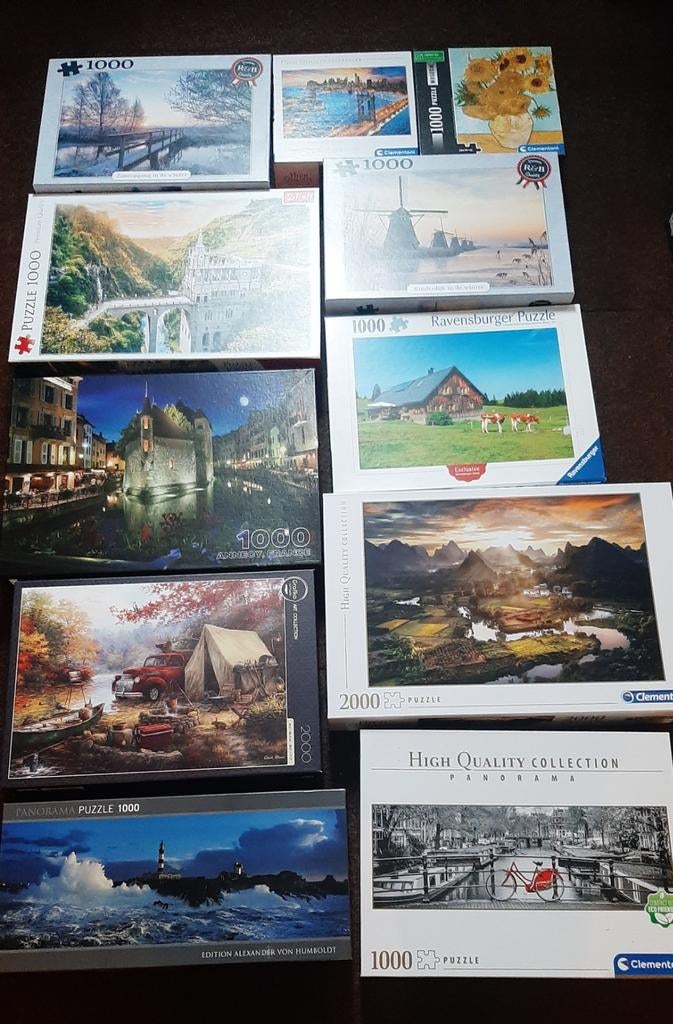12 Legpuzzels kompleet, 10x1000 en 2x2000 stukjes. Kompleet, Ophalen, Zo goed als nieuw