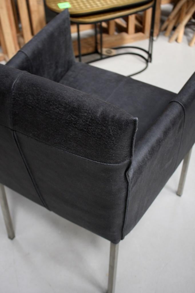 Luxe eetkamerstoel Forward Jess Design geschuurd leer zwart, Ophalen, Zwart, Zo goed als nieuw, Eén