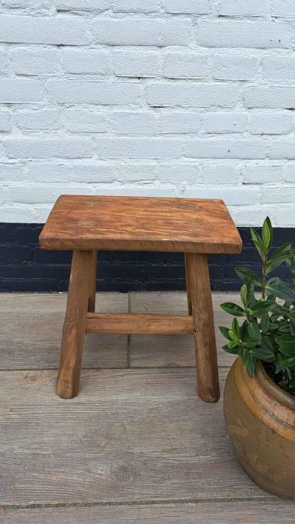teakhouten melk krukje (rechthoek), Ophalen of Verzenden, Nieuw, Hout