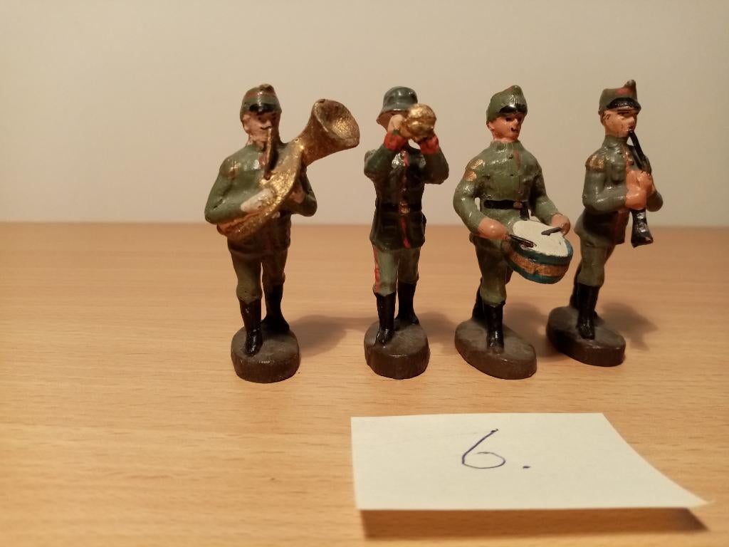 Elastolin, 4 muzikanten (6) oud, (bijna 100 jaar oud) 60mm, Verzamelen, Poppetjes en Figuurtjes, Ophalen of Verzenden, Zo goed als nieuw