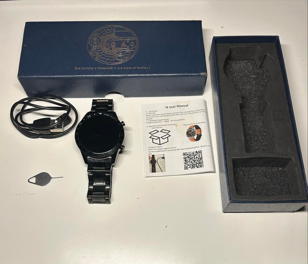 LIGE I9 Smartwatch - Nieuwstaat, Compleet!, Sieraden, Tassen en Uiterlijk, Smartwatches, Zo goed als nieuw, Android, Zwart, Hartslag