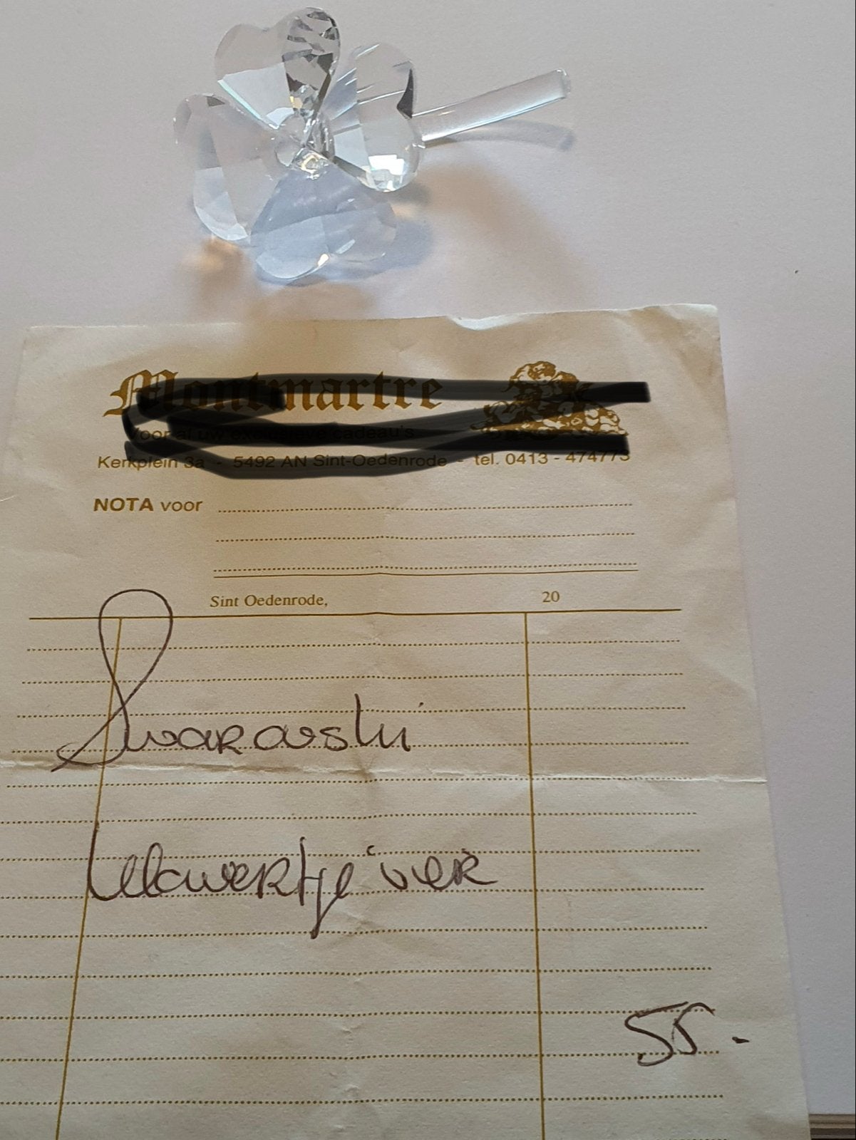 Swarovski klavertje vier - Geluksbrenger, Ophalen of Verzenden, Zo goed als nieuw, Wit, Glas