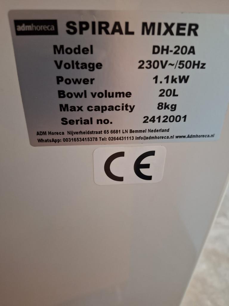 ADMHoreca Spiraalmixer DH-20A - 20L, 8kg capaciteit, Ophalen of Verzenden, Nieuw in verpakking, Bakkerij en Slagerij